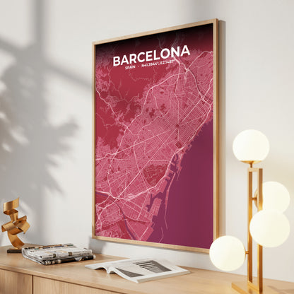 Barcelona Scarlet Map Poster