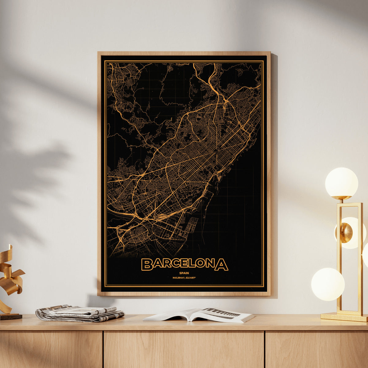 Barcelona Phosphor Map Poster - Amber CRT