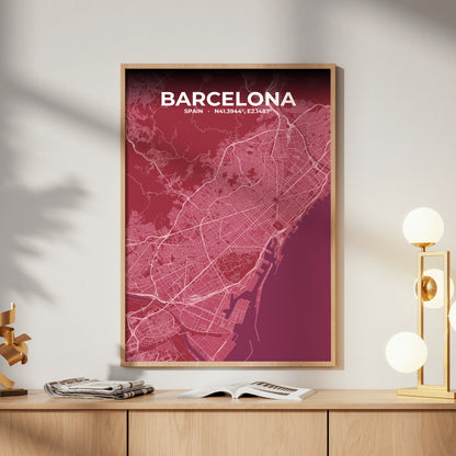 Barcelona Scarlet Map Poster