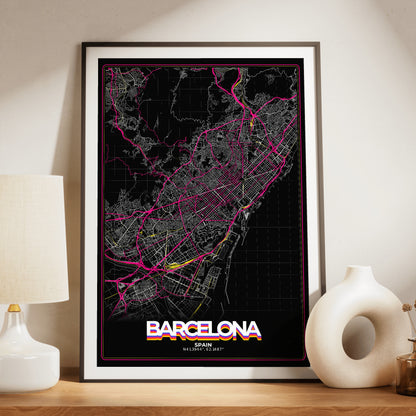 Barcelona Retro Map Poster