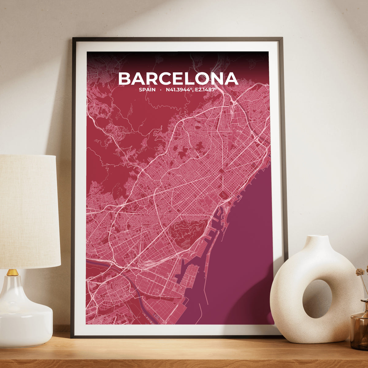 Barcelona Scarlet Map Poster
