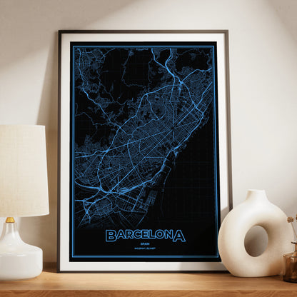 Barcelona Phosphor Map Poster - IBM Blue