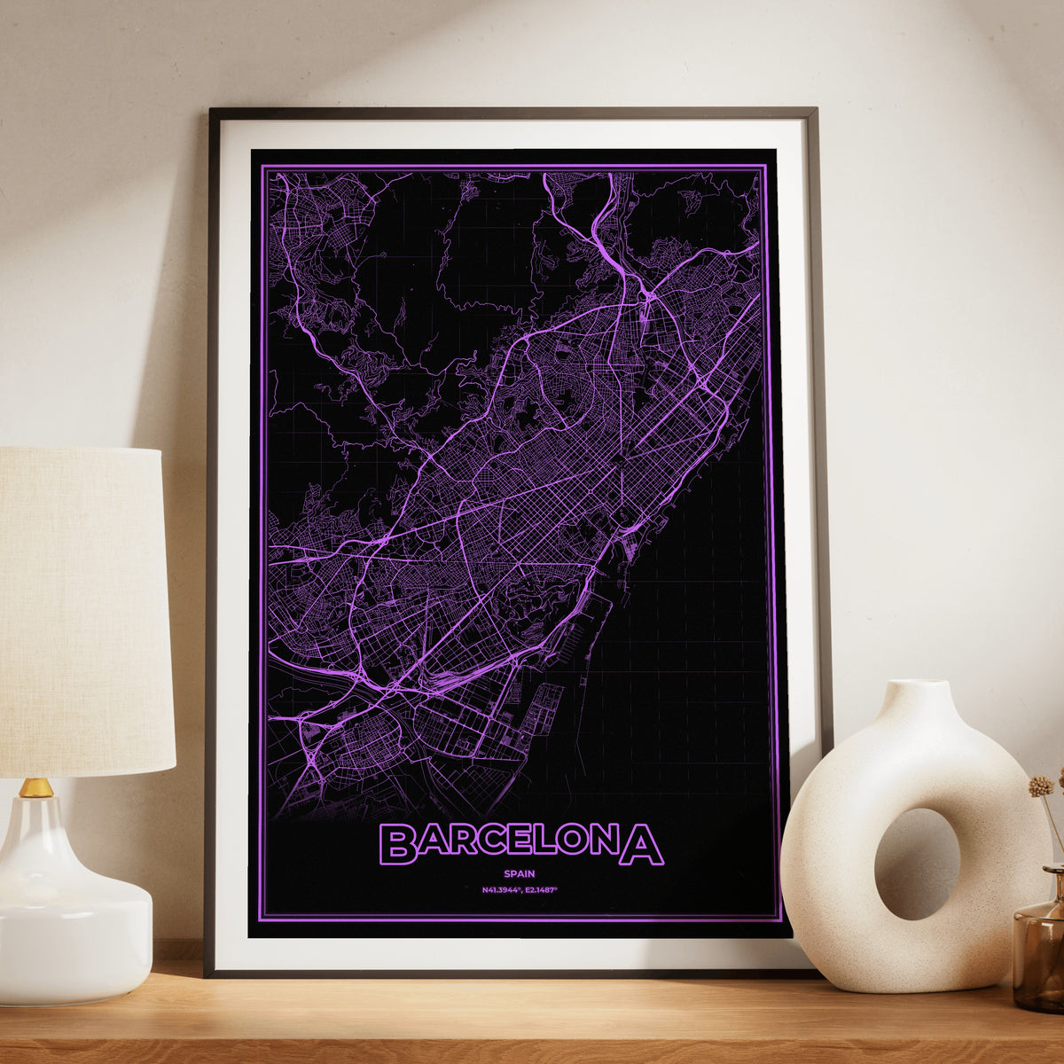Barcelona Phosphor Map Poster - EGA Violet