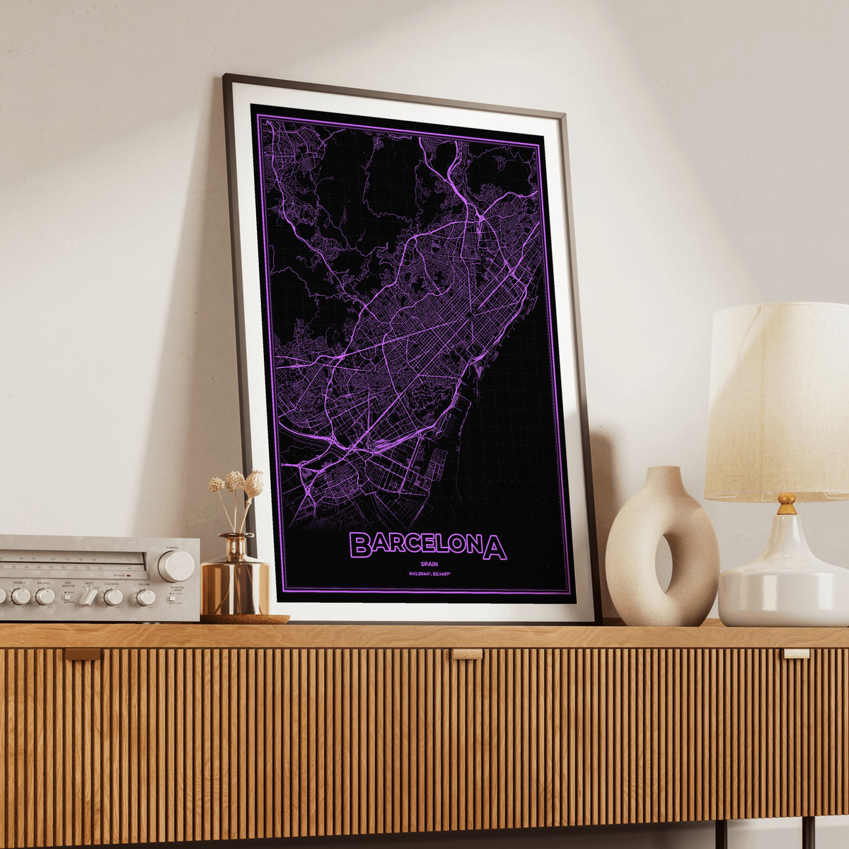 Barcelona Phosphor Map Poster - EGA Violet