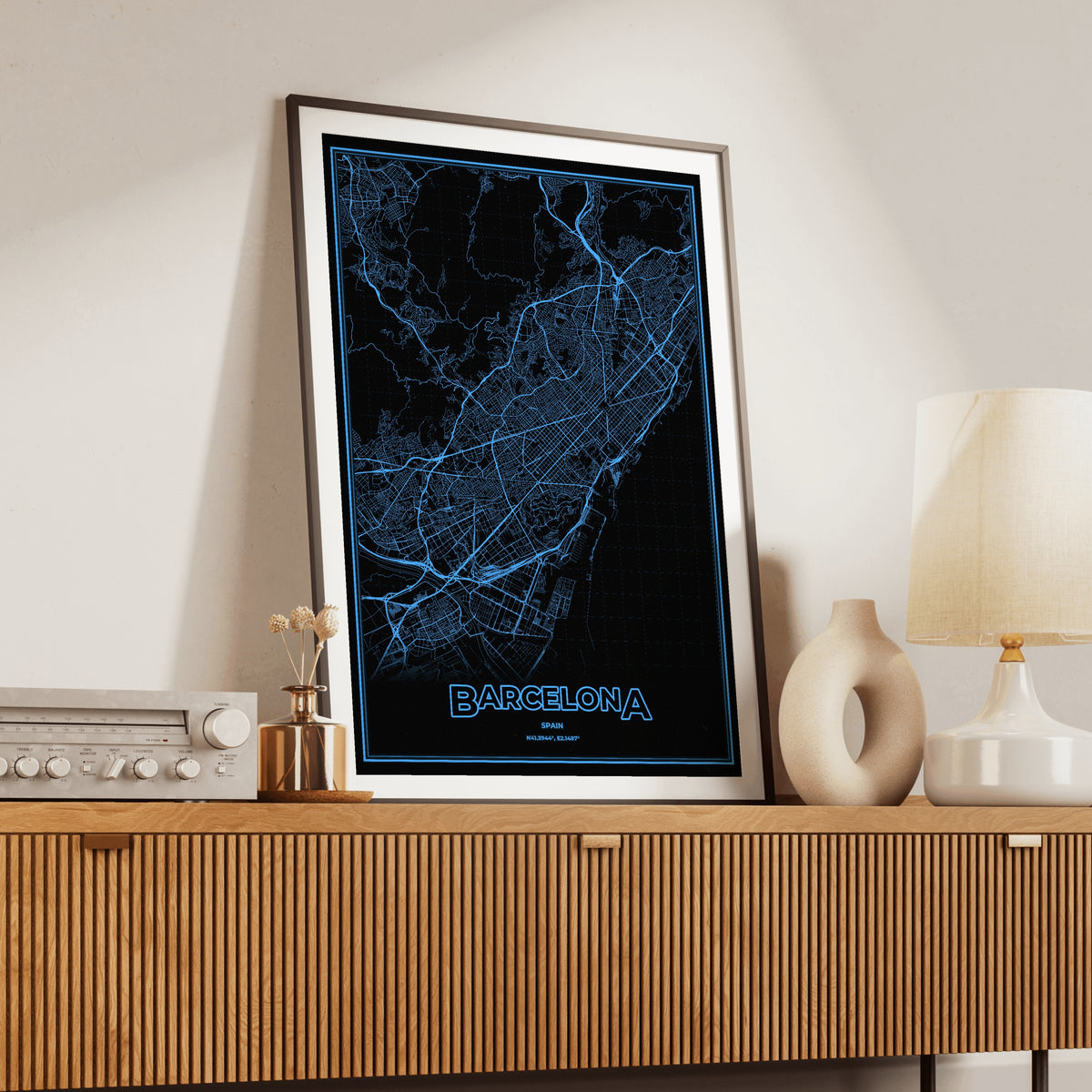 Barcelona Phosphor Map Poster - IBM Blue