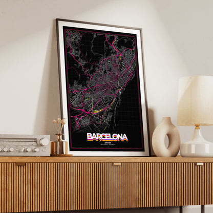 Barcelona Retro Map Poster