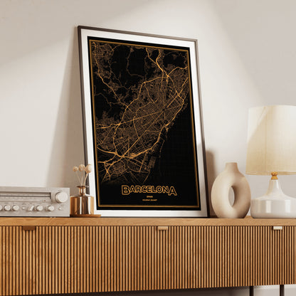 Barcelona Phosphor Map Poster - Amber CRT