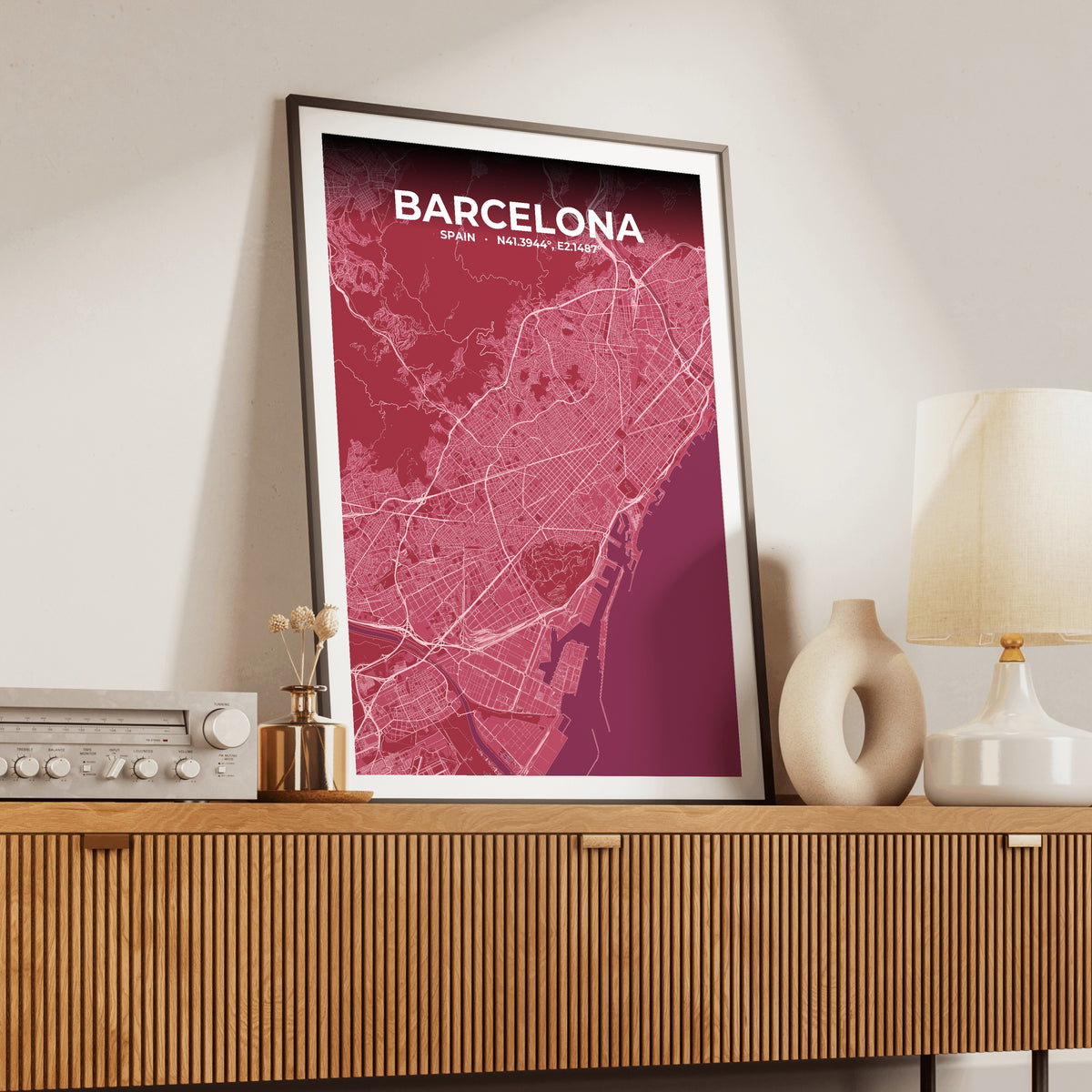 Barcelona Scarlet Map Poster