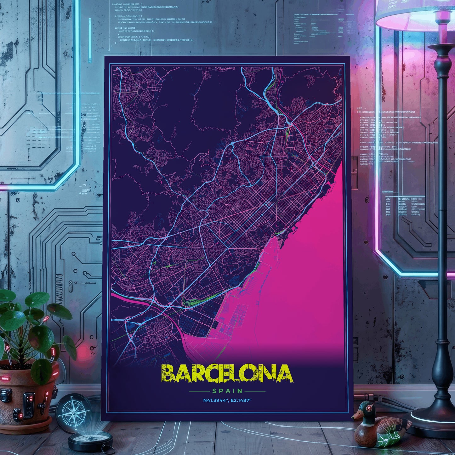 Barcelona Cyberpunk Map Poster