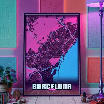Barcelona GTA Map Poster