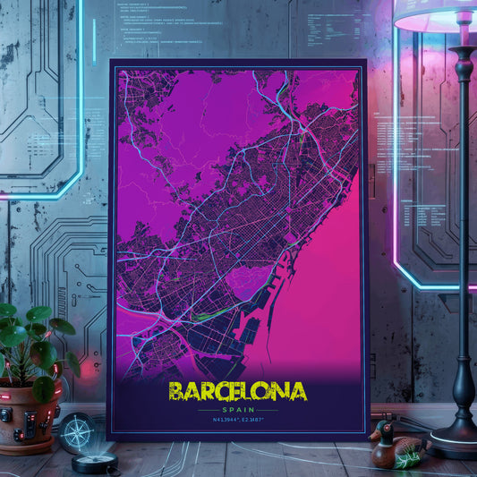 Barcelona Cyberpunk Map Poster