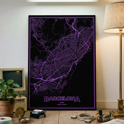 Barcelona Phosphor Map Poster - EGA Violet