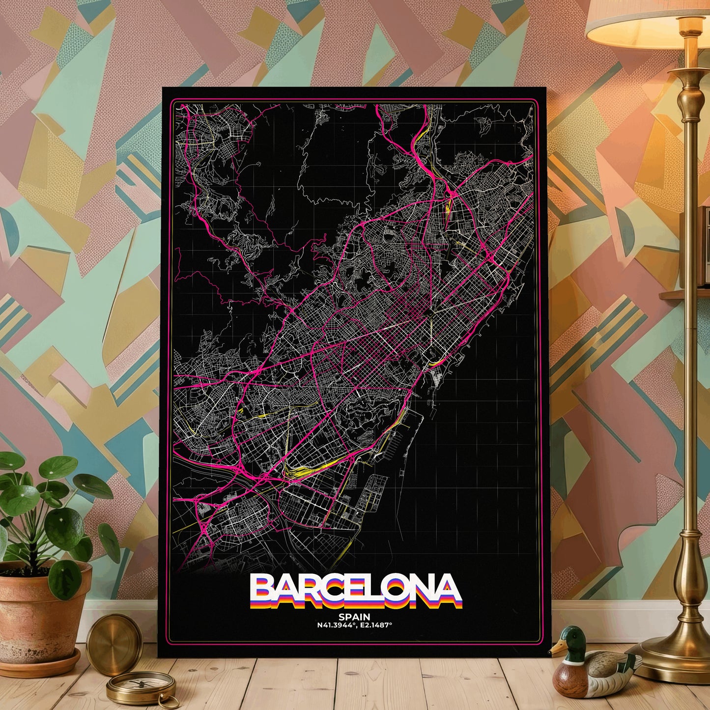 Barcelona Retro Map Poster