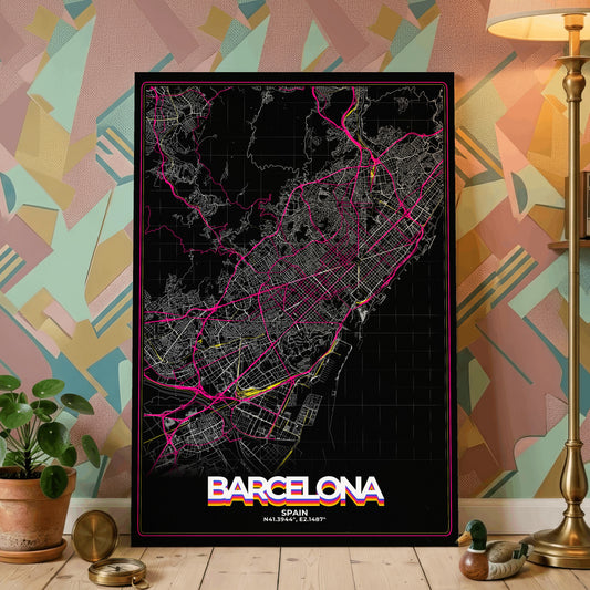 Barcelona Retro Map Poster