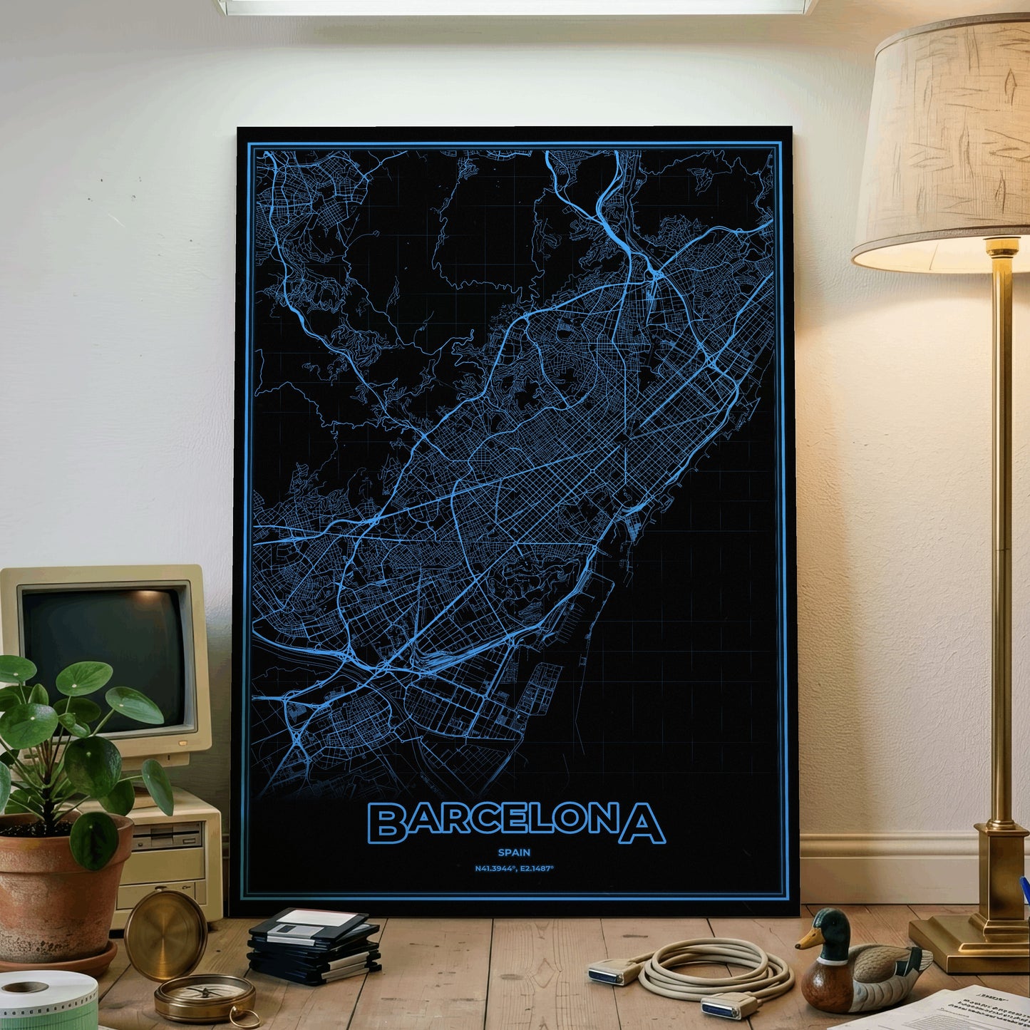 Barcelona Phosphor Map Poster - IBM Blue