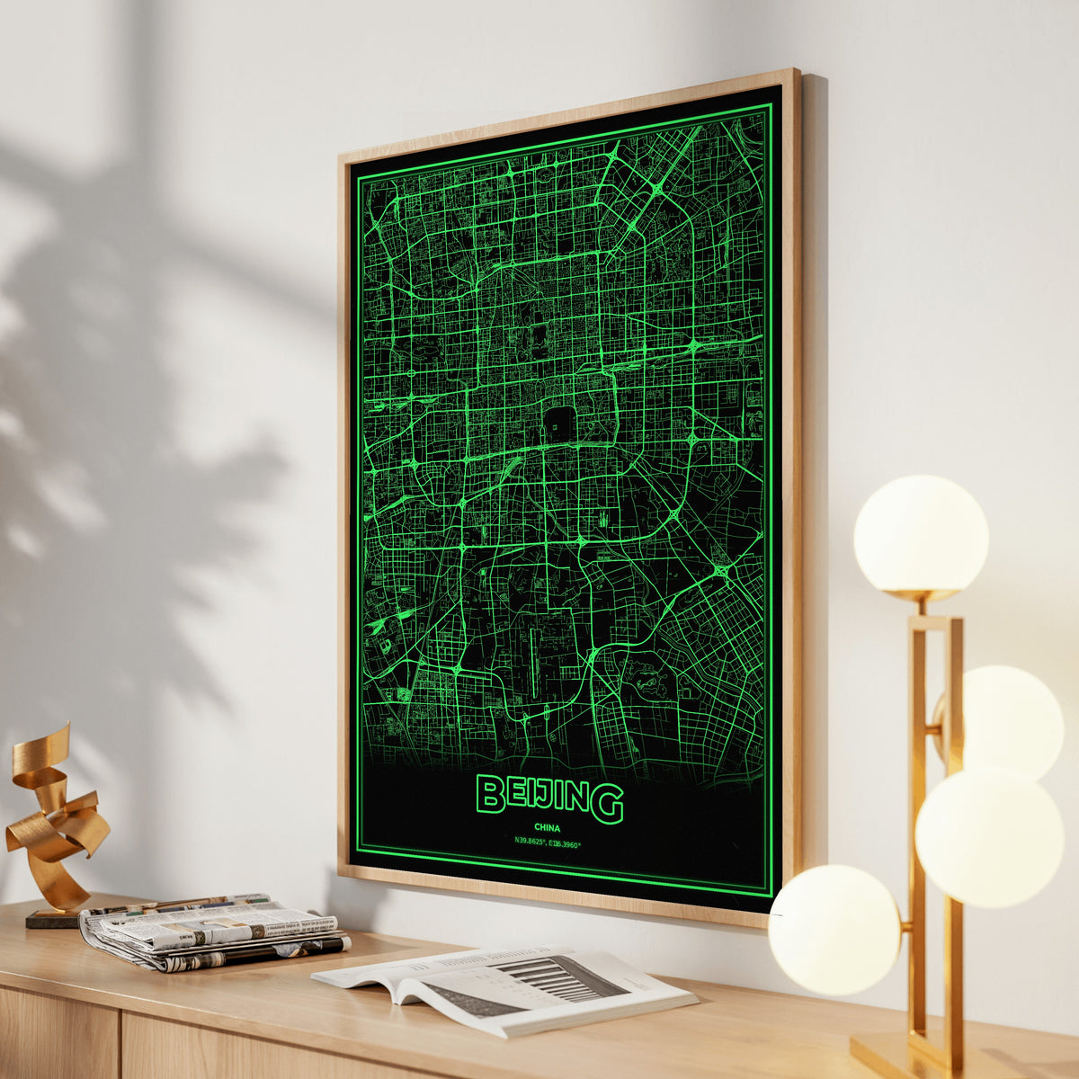 Beijing Phosphor Map Poster - Phosphor Green