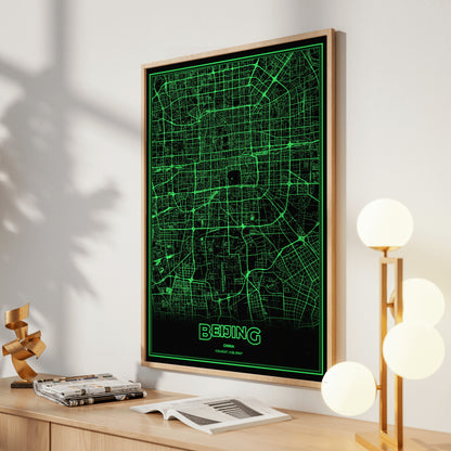 Beijing Phosphor Map Poster - Phosphor Green