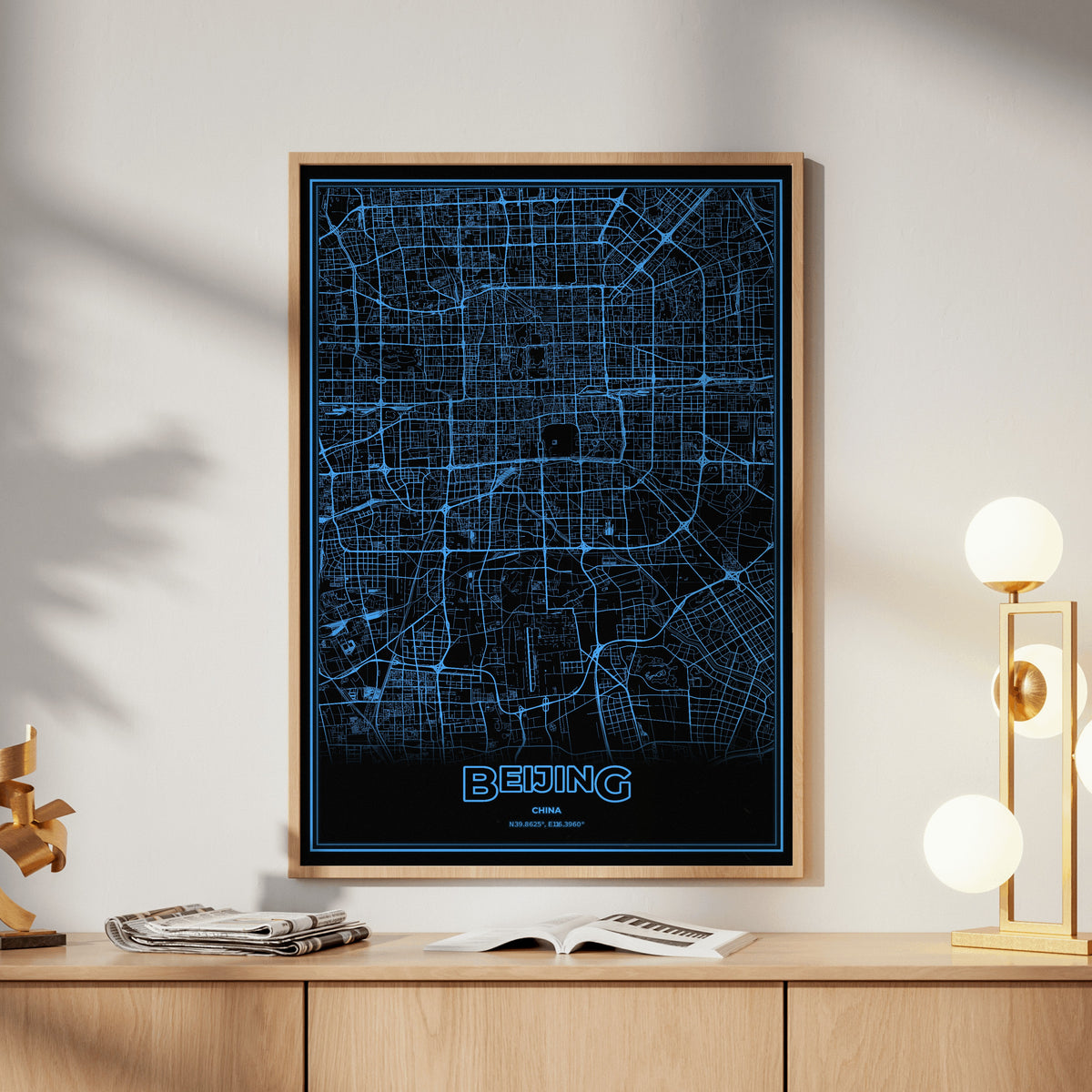Beijing Phosphor Map Poster - IBM Blue