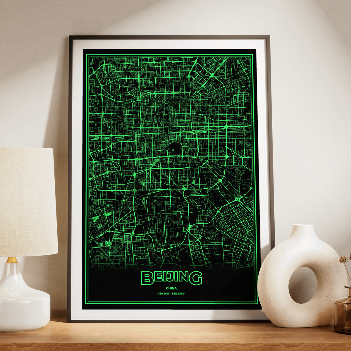 Beijing Phosphor Map Poster - Phosphor Green