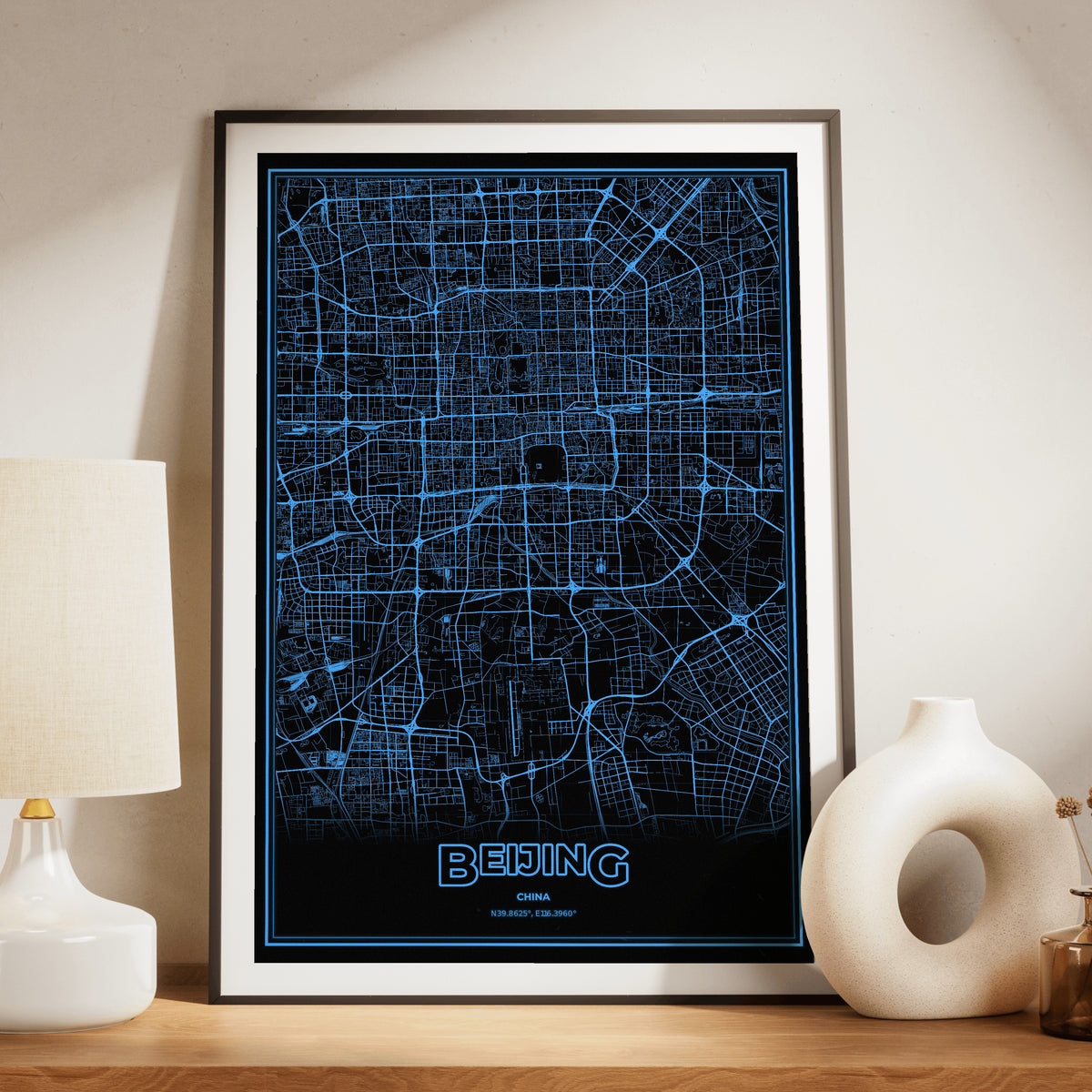 Beijing Phosphor Map Poster - IBM Blue