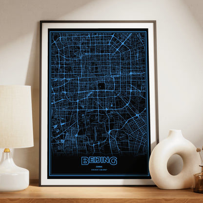 Beijing Phosphor Map Poster - IBM Blue