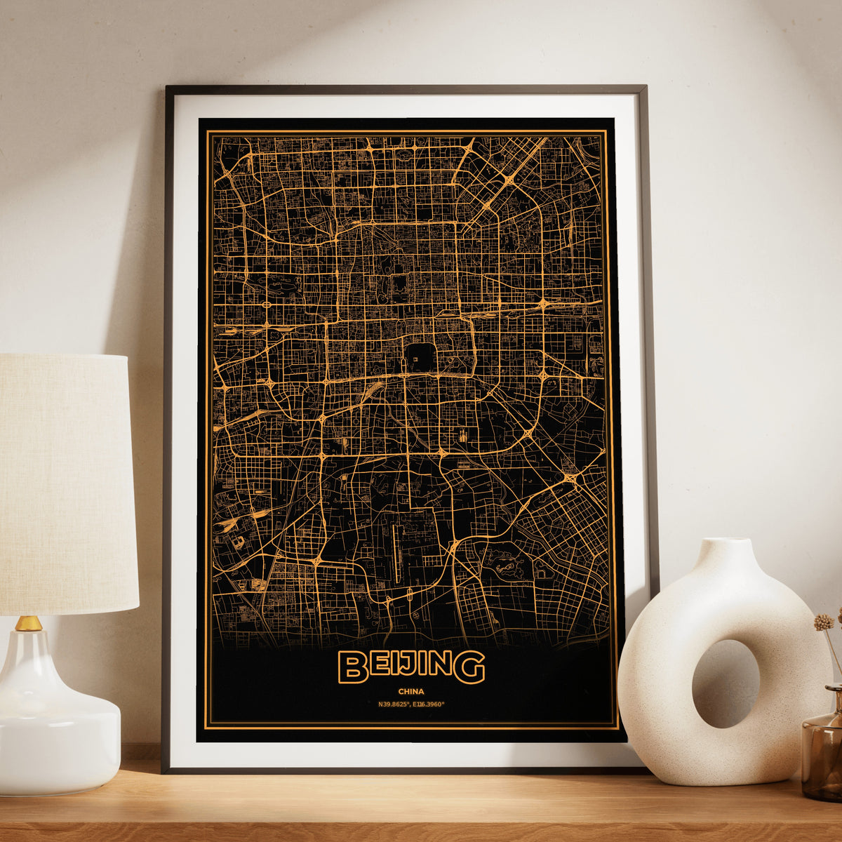 Beijing Phosphor Map Poster - Amber CRT