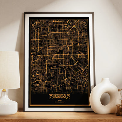 Beijing Phosphor Map Poster - Amber CRT