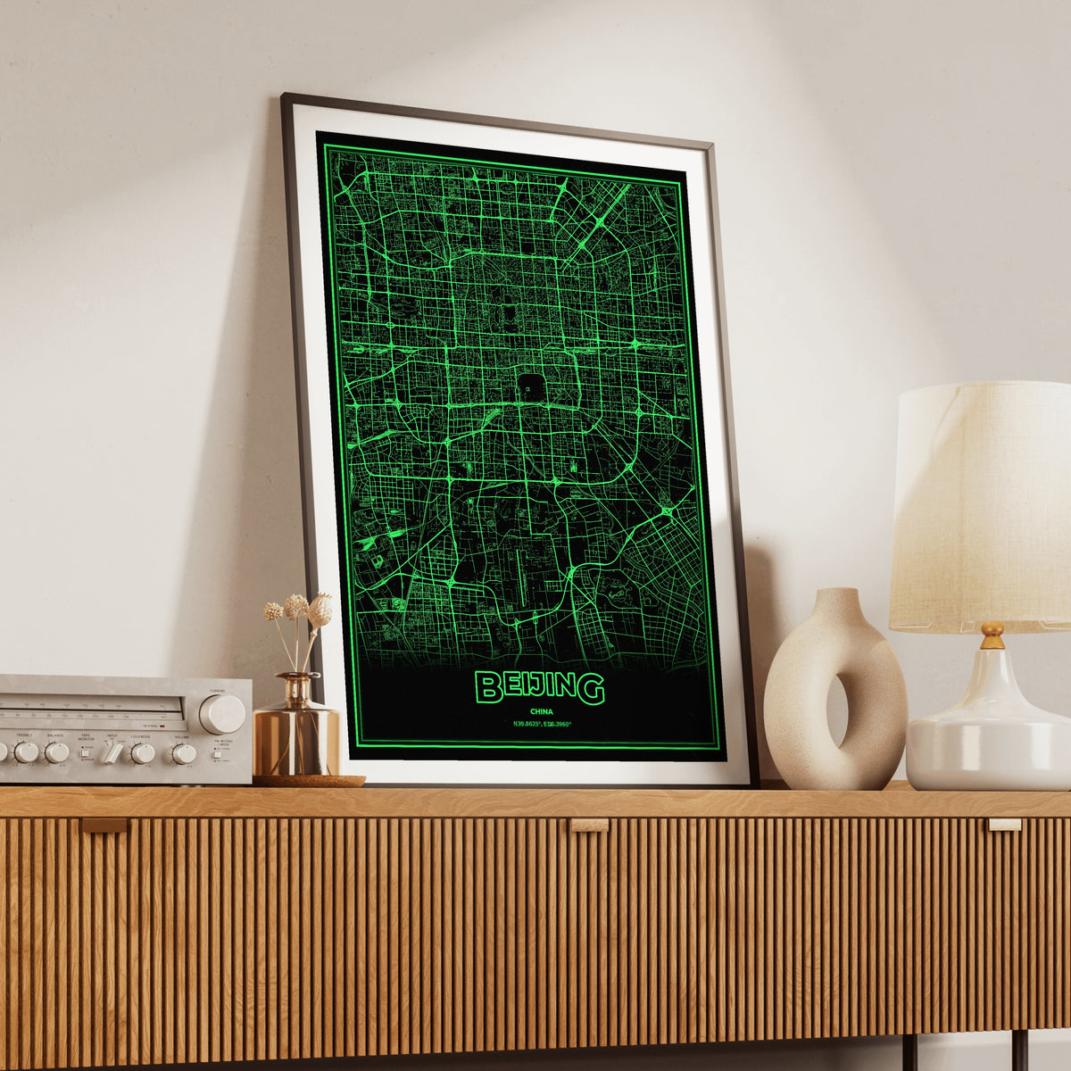 Beijing Phosphor Map Poster - Phosphor Green