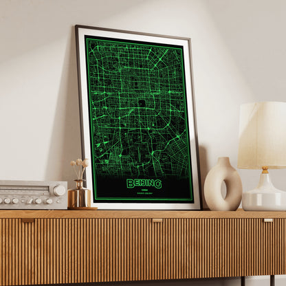 Beijing Phosphor Map Poster - Phosphor Green