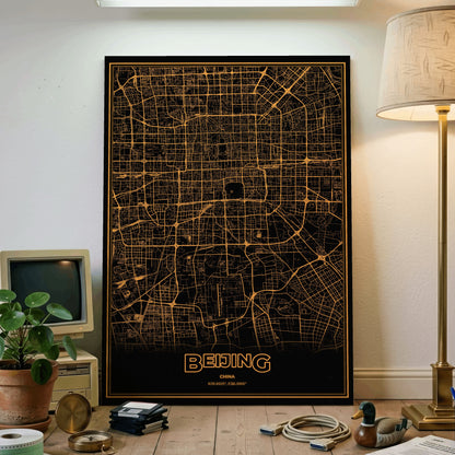 Beijing Phosphor Map Poster - Amber CRT