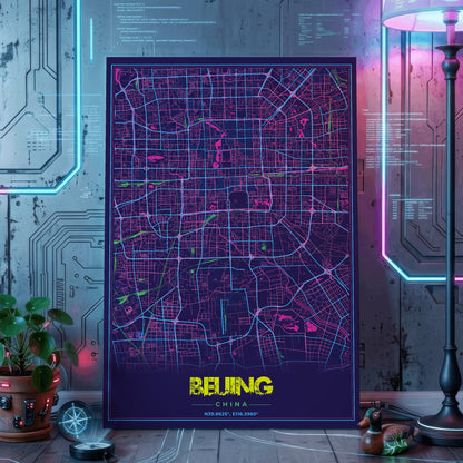 Beijing Cyberpunk Map Poster