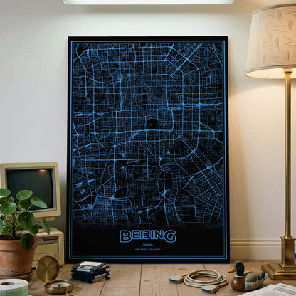 Beijing Phosphor Map Poster - IBM Blue