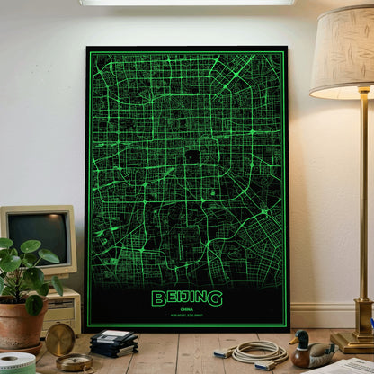 Beijing Phosphor Map Poster - Phosphor Green