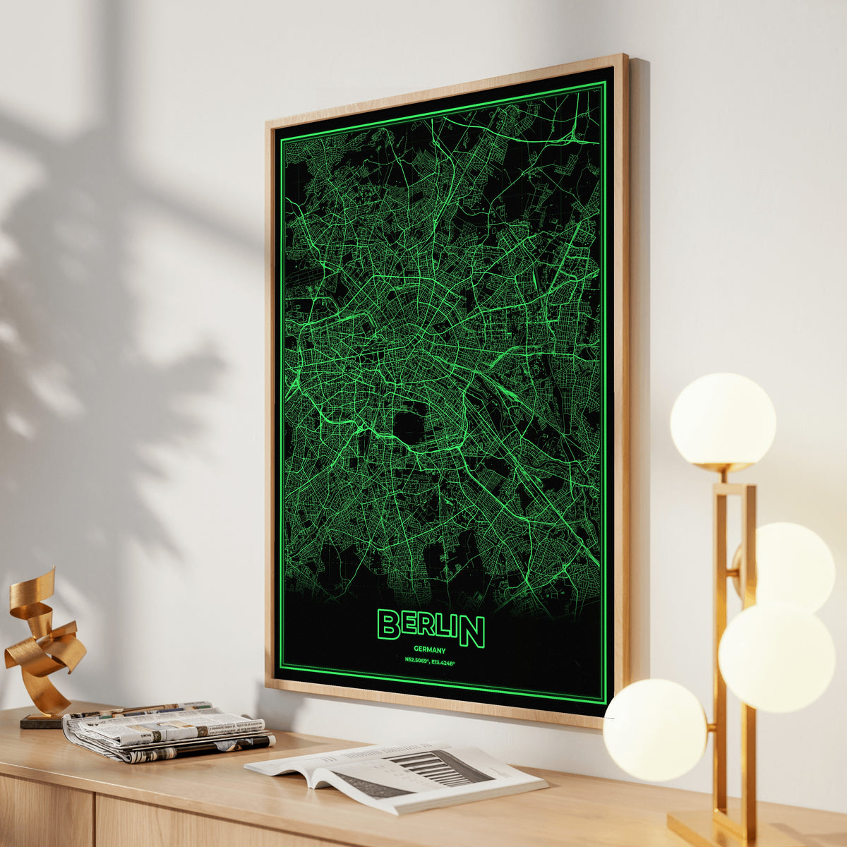 Berlin Phosphor Map Poster - Phosphor Green