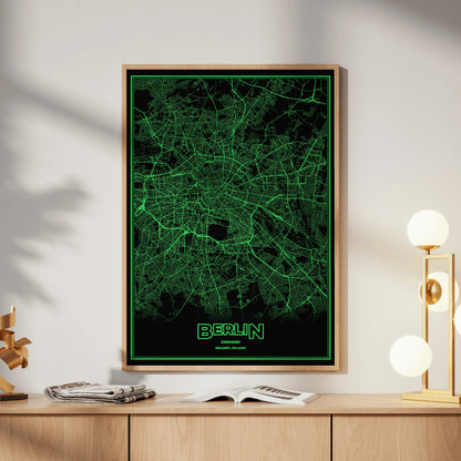 Berlin Phosphor Map Poster - Phosphor Green