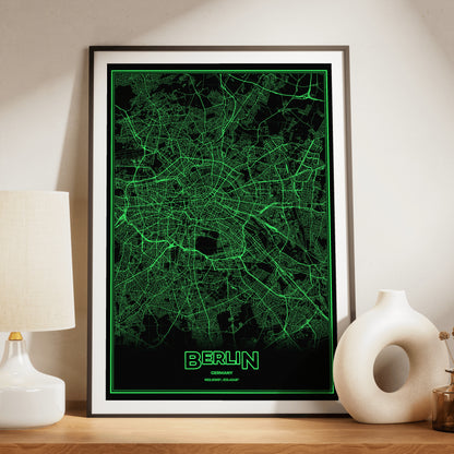 Berlin Phosphor Map Poster - Phosphor Green