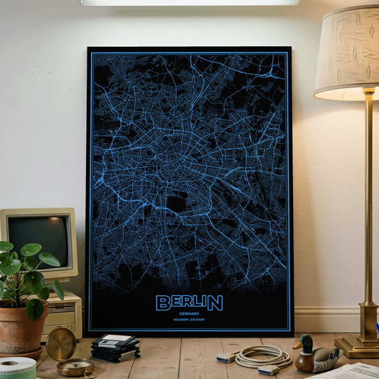 Berlin Phosphor Map Poster - IBM Blue
