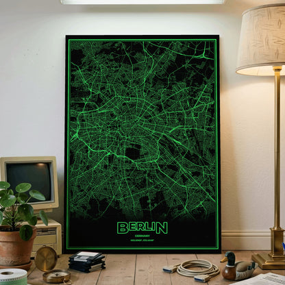 Berlin Phosphor Map Poster - Phosphor Green
