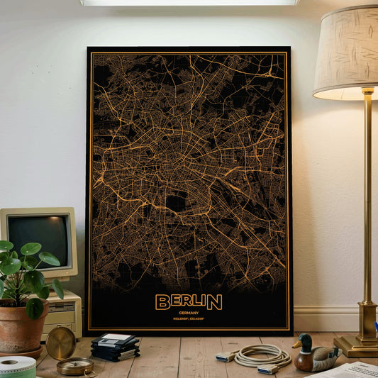 Berlin Phosphor Map Poster - Amber CRT
