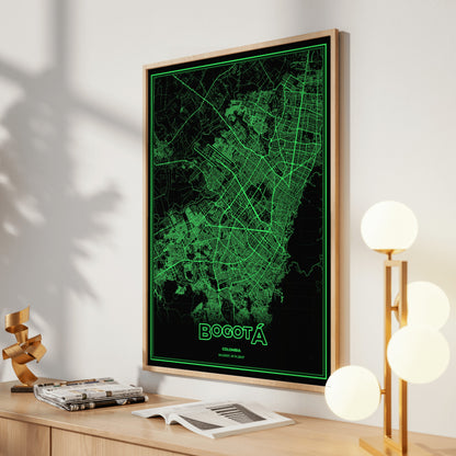 Bogotá Phosphor Map Poster - Phosphor Green