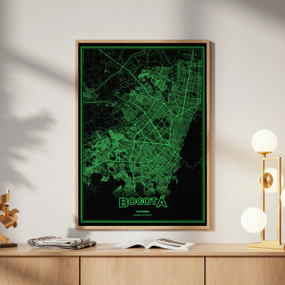 Bogotá Phosphor Map Poster - Phosphor Green