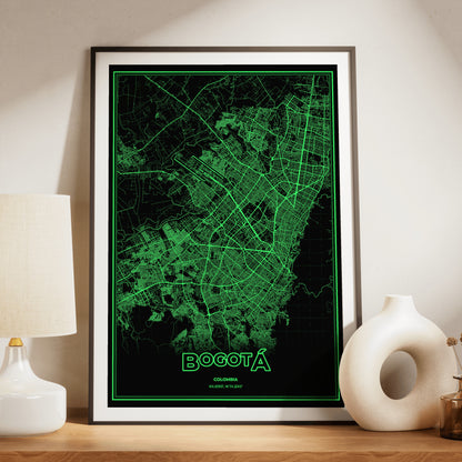 Bogotá Phosphor Map Poster - Phosphor Green