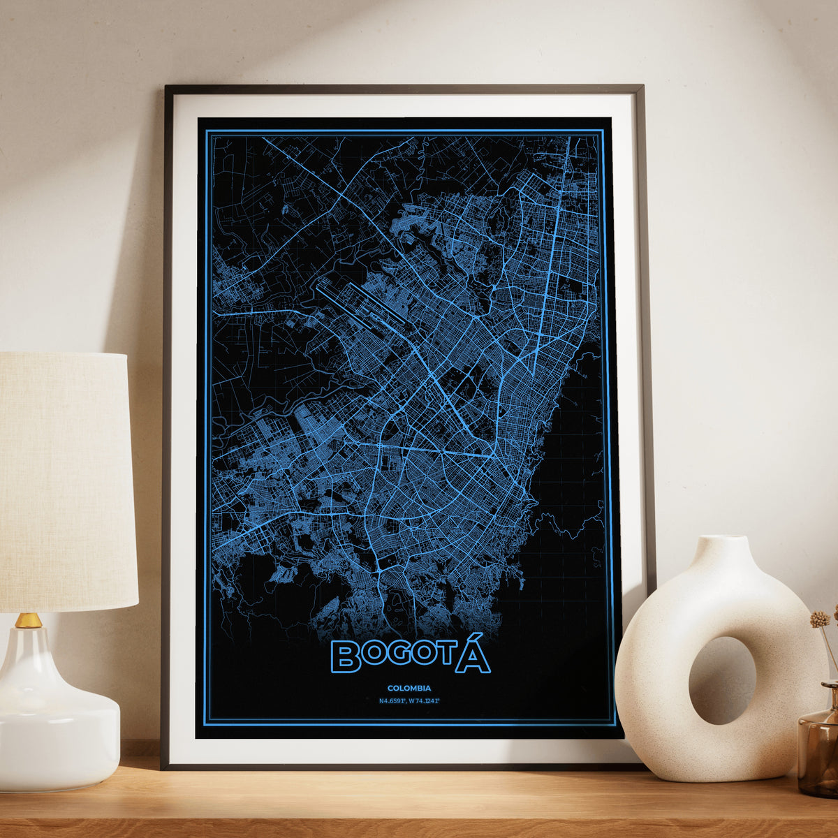 Bogotá Phosphor Map Poster - IBM Blue