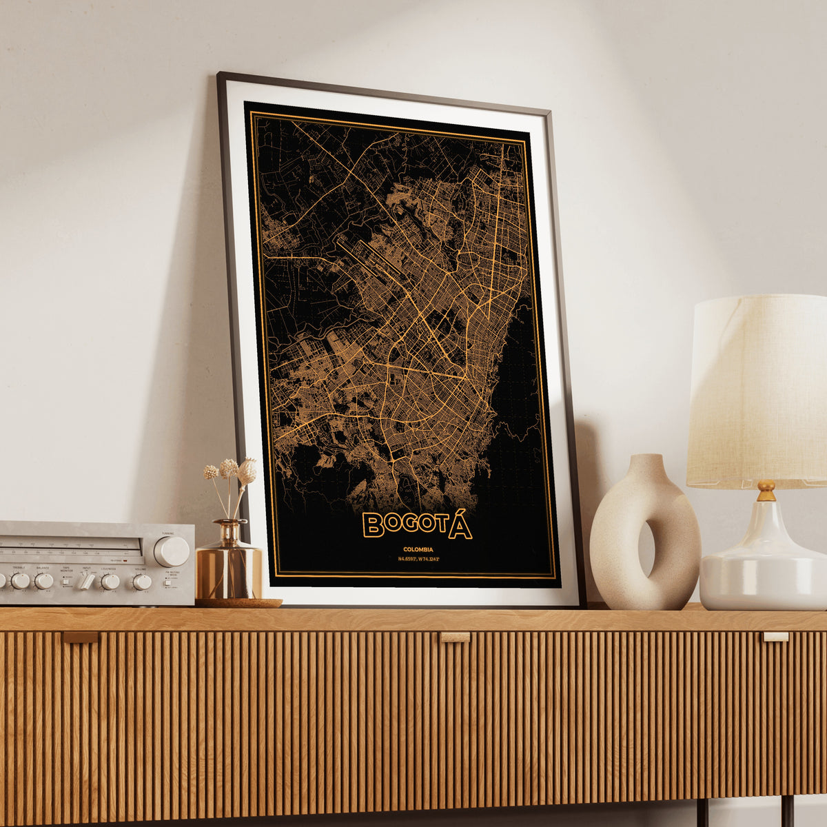 Bogotá Phosphor Map Poster - Amber CRT
