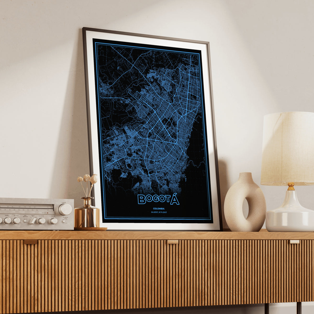 Bogotá Phosphor Map Poster - IBM Blue
