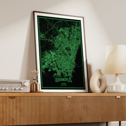 Bogotá Phosphor Map Poster - Phosphor Green