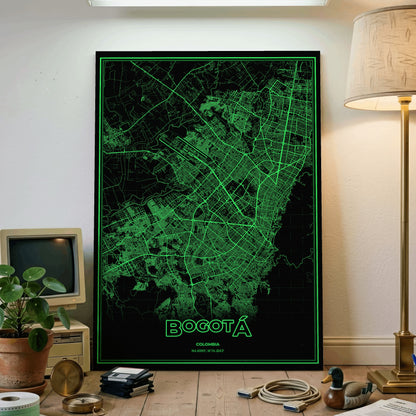 Bogotá Phosphor Map Poster - Phosphor Green