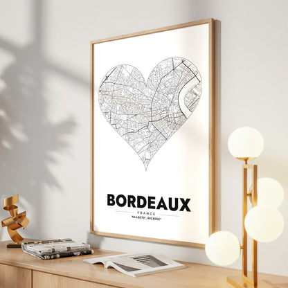 Bordeaux Heart Map Poster