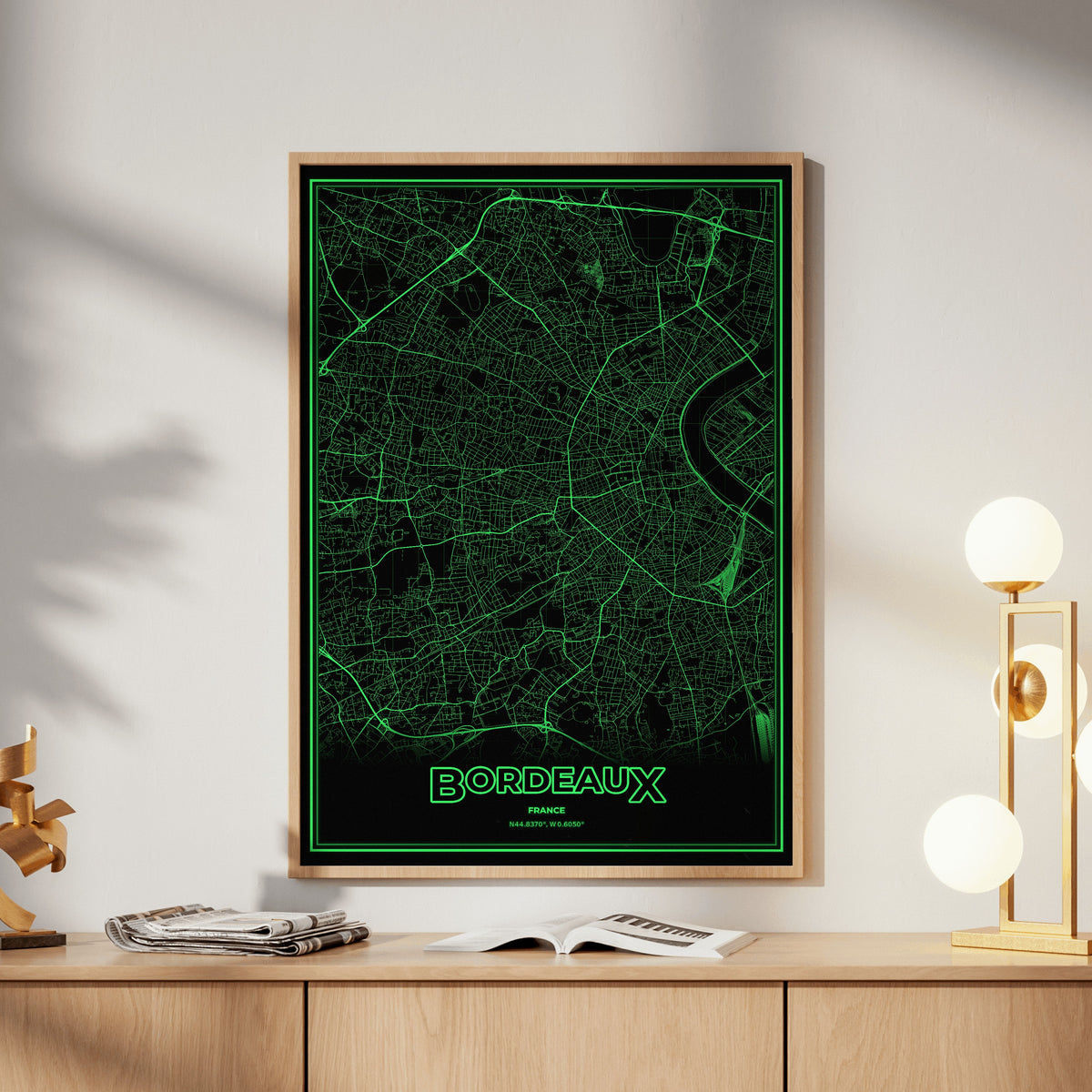 Bordeaux Phosphor Map Poster - Phosphor Green