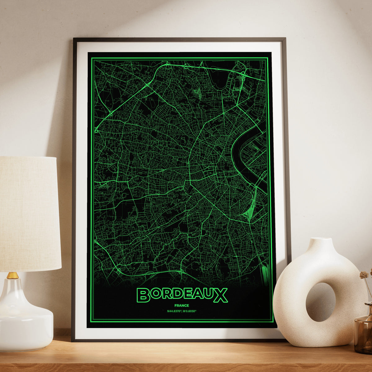 Bordeaux Phosphor Map Poster - Phosphor Green